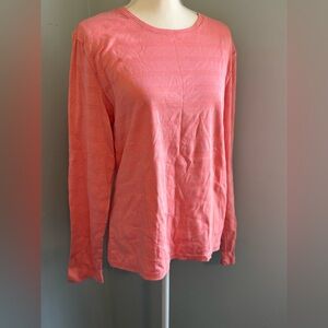 coral-colored Cherokee brand womens long-sleeve T-shirt made of 100% cotton.